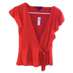 Banana Republic Orange Wrap Tie Blouse